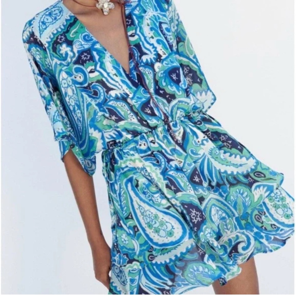 Zara Blue Paisley Wrap Dress - Picture 2 of 5